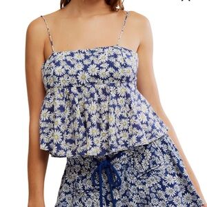 Free People Mia Ditsy Daisy Tank Top Blue Small